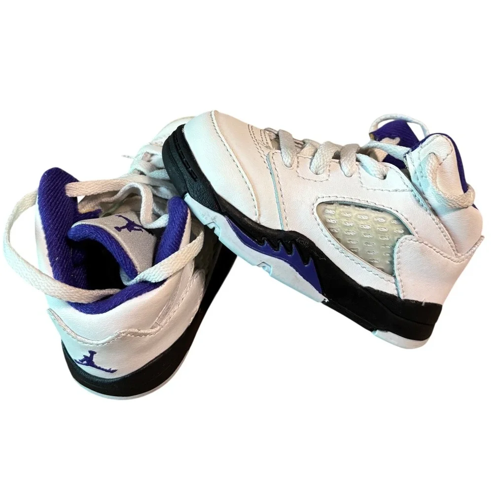 Cute Tiny‎ Jordan 5 Retro Basketball Shoes White Purple Sneakers Toddler Size 5C